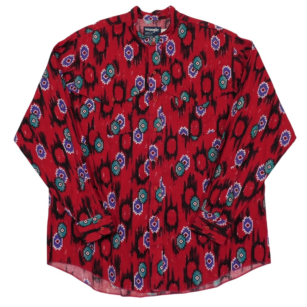 VTG Wrangler Cowboy Cut Southwestern Aztec AOP Western Shirt Mens 18/36 XL Yoke